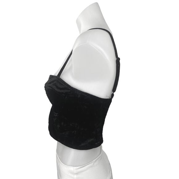 Mink Pink Black Velvet Sweetheart Neck Spaghetti Strap Bustier Crop Top Size S - Picture 2 of 6